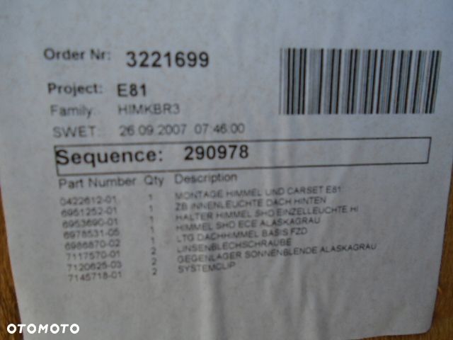 podsufitka sufit szyberdach bmw e81 3 drzwi - 2