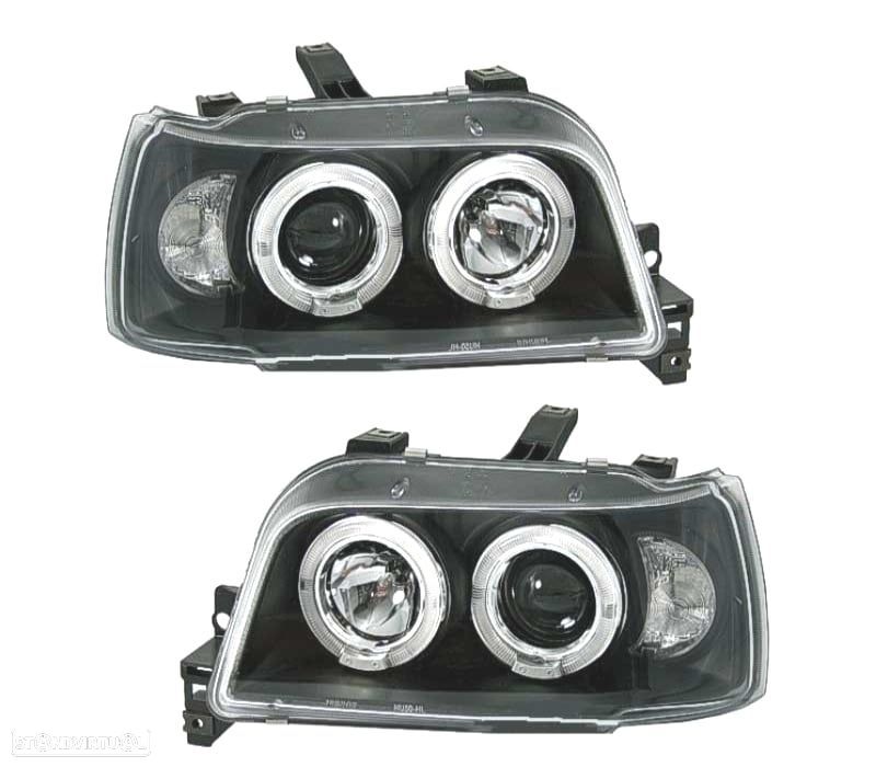 FARÓIS FRONTAIS RENAULT CLIO 92-97 ANGEL EYES LED FUNDO PRETO - 1