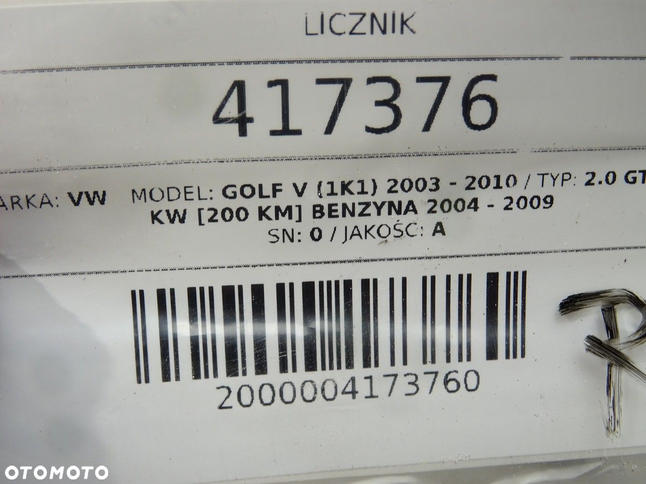 LICZNIK - 356.00 PLN - VW GOLF V (1K1) 2003 - 2010 2.0 GTI 147 kW [200 KM] benzyna 2004 - 2009 - 7