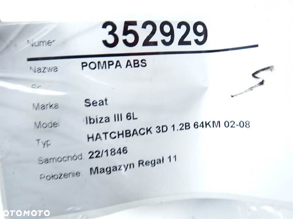 POMPA ABS - 90.00 PLN - SEAT IBIZA III (6L1) 2002 - 2009 1.2 47 kW [64 KM] benzyna 2002 - 2006 - 6