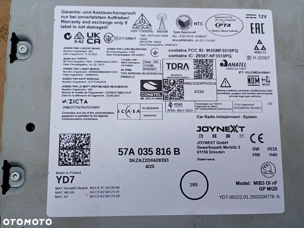 Skoda NAWIGACJA MULTIMEDIA CZYTNIK MIB3 57A035816B IDEAŁ - 4