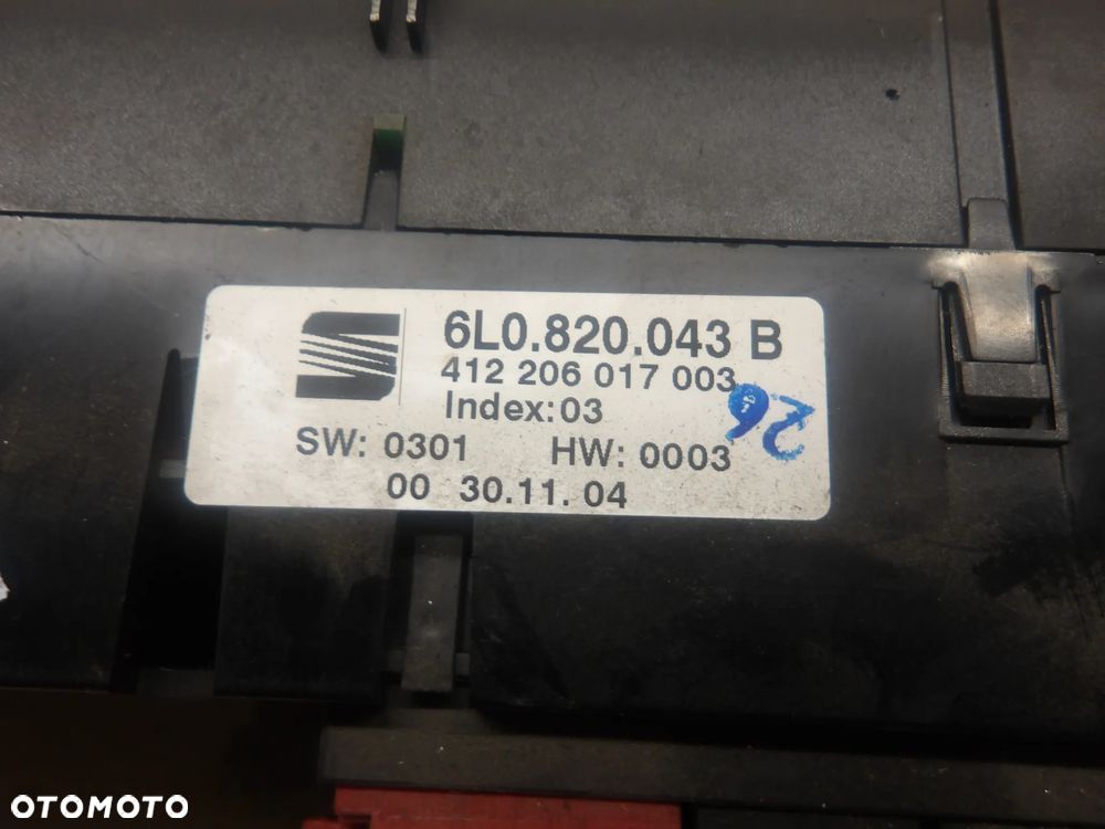 SEAT IBIZA III 06-09 1.4B 5D PANEL STEROWANIA KLIMATYZACJI NAWIEWU 6L0820043B - 5
