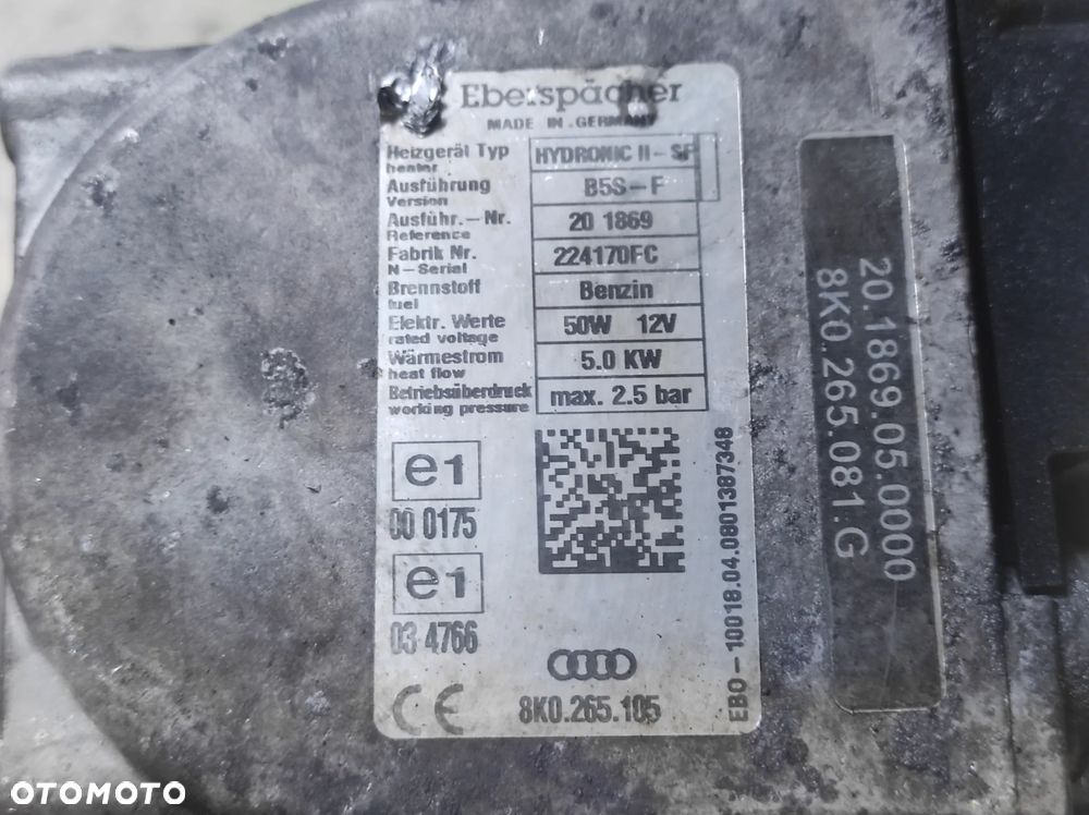 WEBASTO OGRZEWANIE POSTOJOWE PIEC 8K0265081G AUDI A4 B8 A5 8T Q5 8R SPRAWNE GWARANCJA WYSYŁKA !!!! - 5