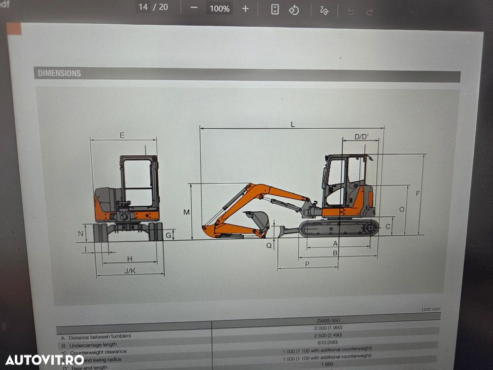 Hitachi ZX55, 5t, 2020, 2.189h, CUPLA RAPIDA HIDRAULICA+3 CUPE, senile cauciuc NOI, inst picon pe brate, inst rotire pe brate, LAMA NIVELARE, ad sapare 5m, latime 2m, ridica 3,2t, Aer cond, posibilitate leasing, STARE FOARTE BUNA-PROMOTIE 41.900 EUR+Tva - 35