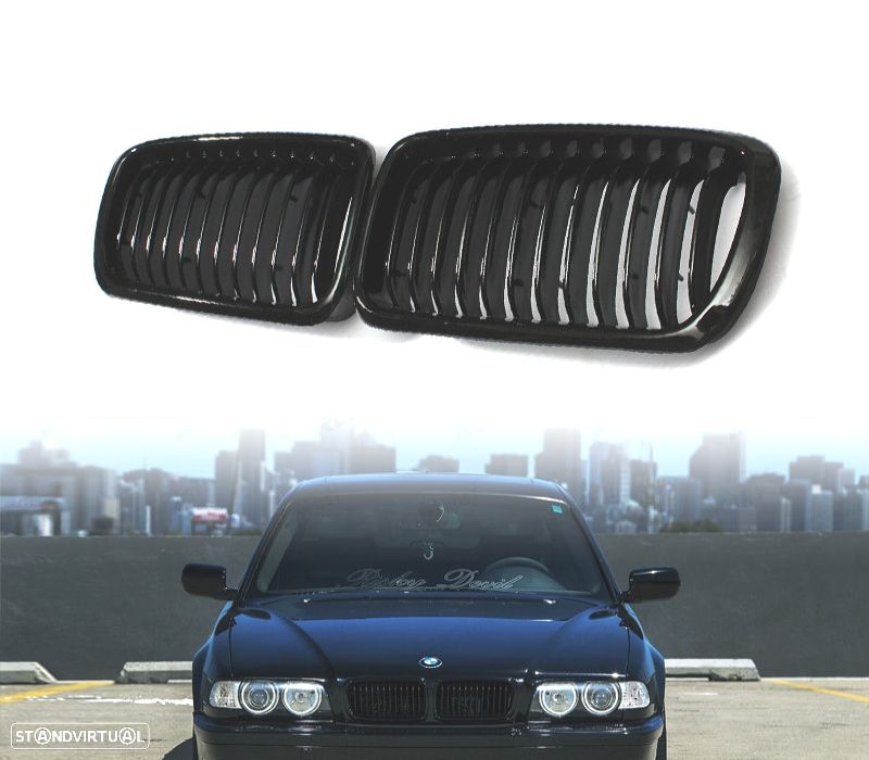 GRELHAS FRONTAIS BMW E38 99-01 LOOK M PRETO BRILHANTE - 1