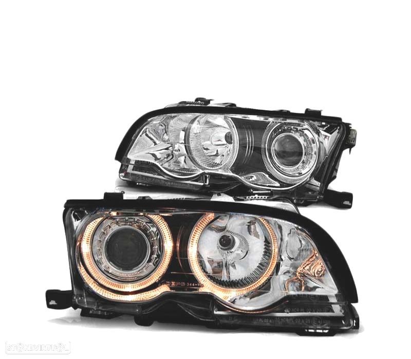 FARÓIS BMW E46 01-03 ANGEL EYES COUPÉ CABRIO CROMADOS - 2