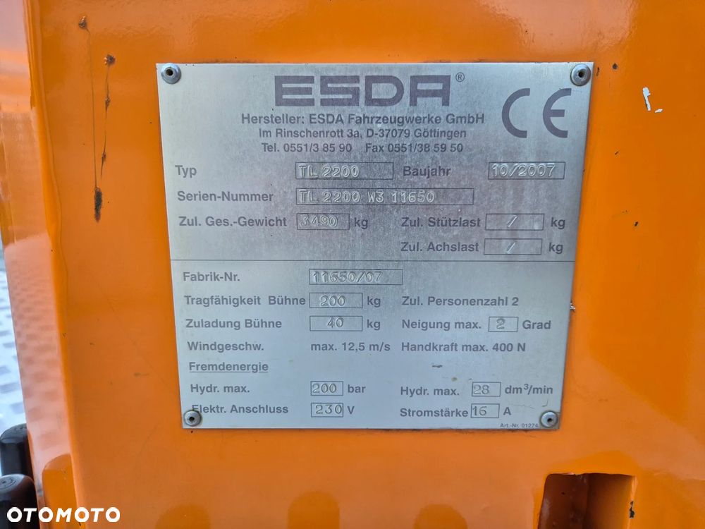 Mercedes-Benz Sprinter 311 CDI Podnośnik koszowy ESDA TL2200 22m Zwyżka z Niemiec - 13