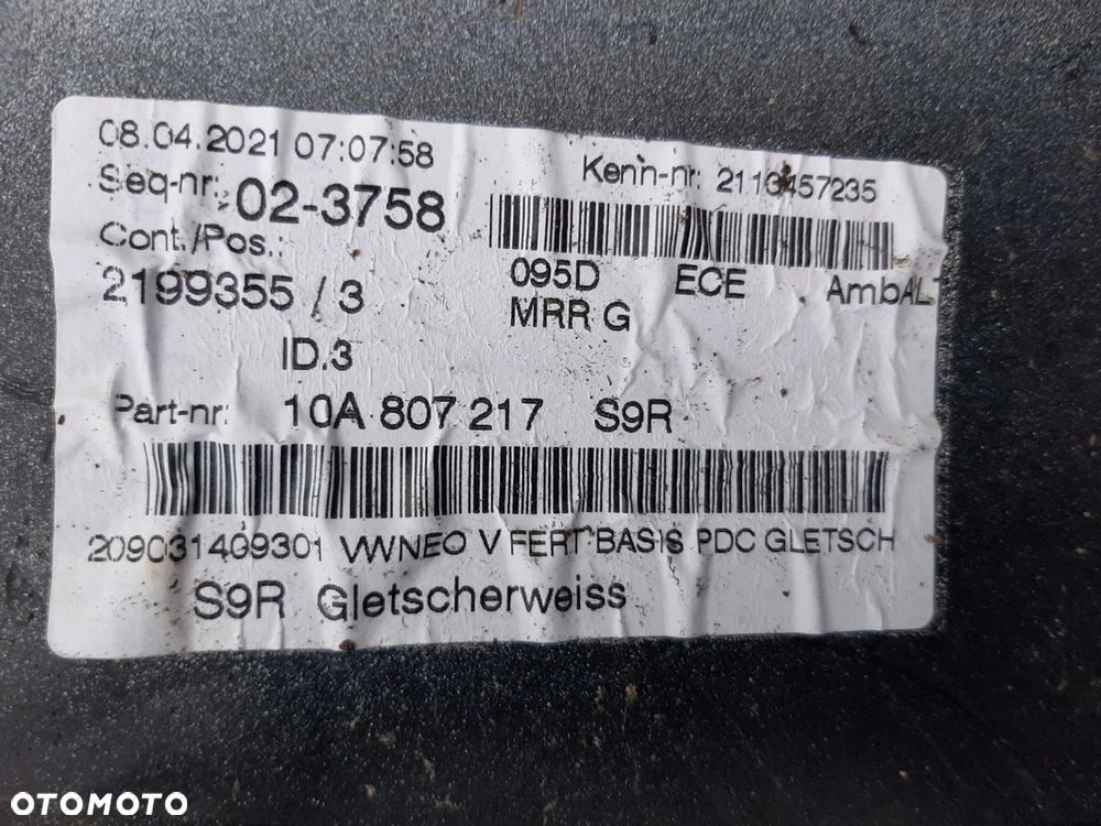 VW ID3 ID.3 ZDERZAK PRZÓD +WZMOCNIENIE 10A807221 - 15