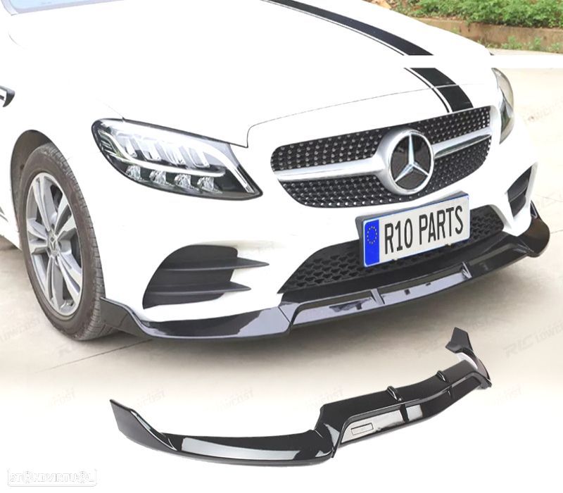SPOILER LIP FRONTAL MERCEDES CLASE C W205 18-21 LOOK AMG PRETO BRILHANTE - 1