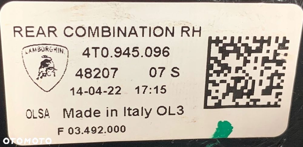 A3 LAMBORGHINI HURACAN LAMPA PRAWA TYLNA TYŁ EU 4T0945096 - 6