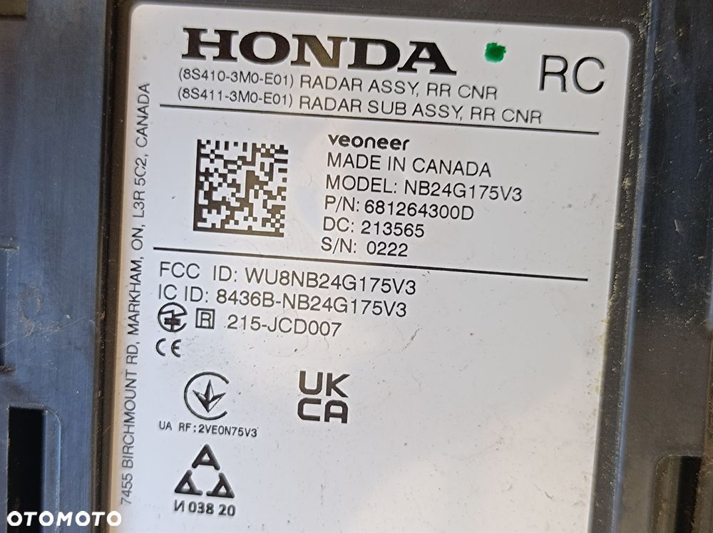 HONDA HR-V III 21- RADAR CZUJNIK MARTWEGO POLA TYŁ PRAWA LEWA STRONA 8S411-3M0-E01 - 8