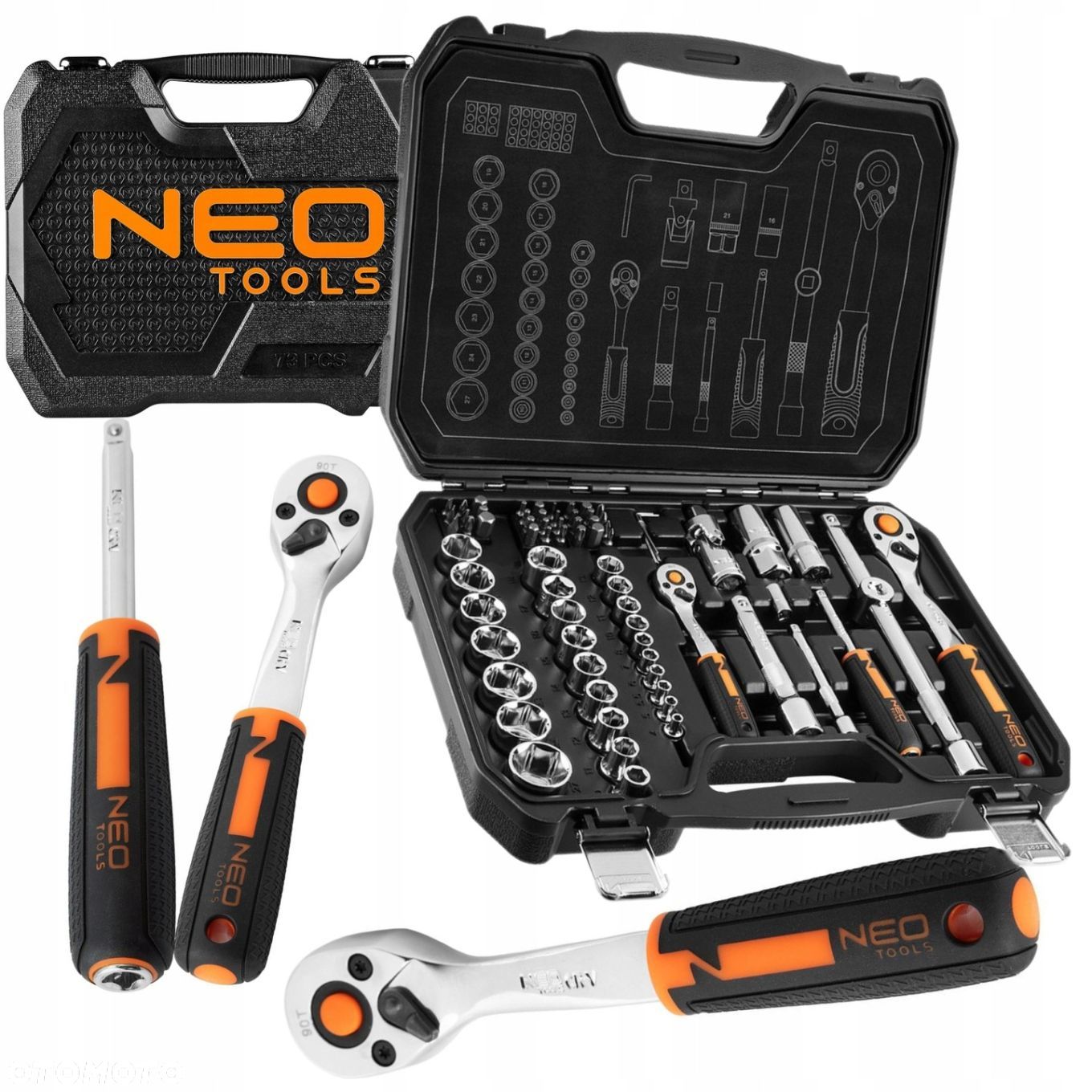 NEO ZESTAW KLUCZE NASADOWE 1/2" 1/4" 73elem CRV BITY TORX NASADKI WALIZKA - 1