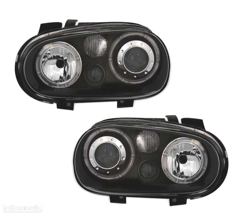 FARÓIS VOLKSWAGEN VW GOLF 4 ANGEL EYES LOOK R32 FUNDO NEGRO - 1
