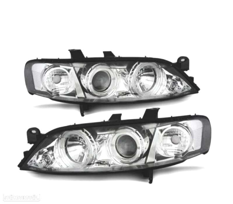 FARÓIS ANGEL EYES OPEL VECTRA B 99-02 FUNDO CROMADO - 1