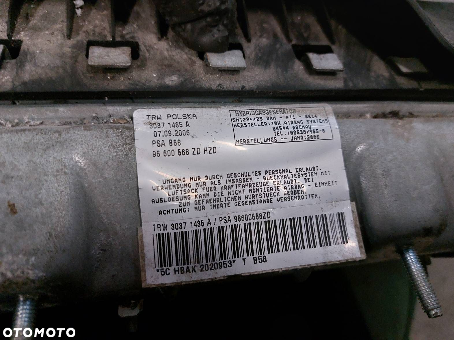 ZESTAW AIRBAG POSTRZAŁOWY CITROEN C4 PICASSO I 9655968780 96542463ZD - 5