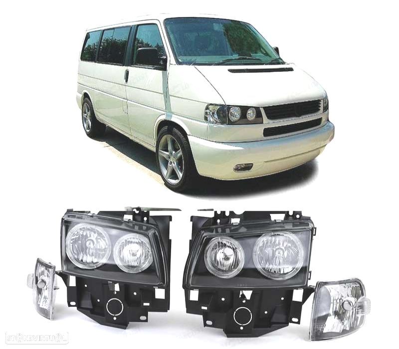 FARÓIS ANGEL EYES VOLKSWAGEN VW T4 CARAVELLE 97-03 FUNDO PRETO - 1