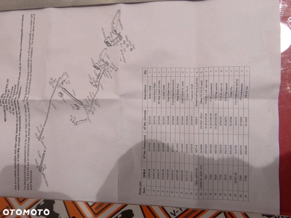 HARLEY UL EL FL KNUCKLEHEAD PANHEAD Zestaw sterowania hamulcem REPLIKA - 12