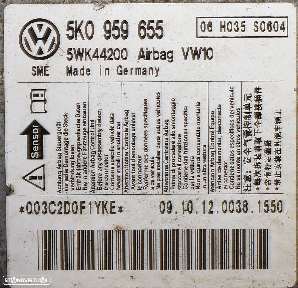 CENTRALINA DE AIRBAG VW GOLF VI - 5