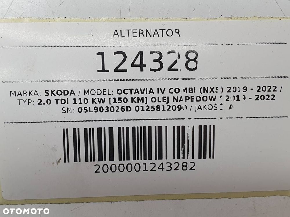 ALTERNATOR 180A SKODA OCTAVIA IV 2.0 TDI 05L903026D 0125812090 - 7