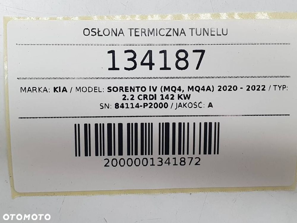 OSŁONA TERMICZNA TUNELU 84114-P2000 KIA SORENTO IV 2023 2.2 CRDI EU - 4