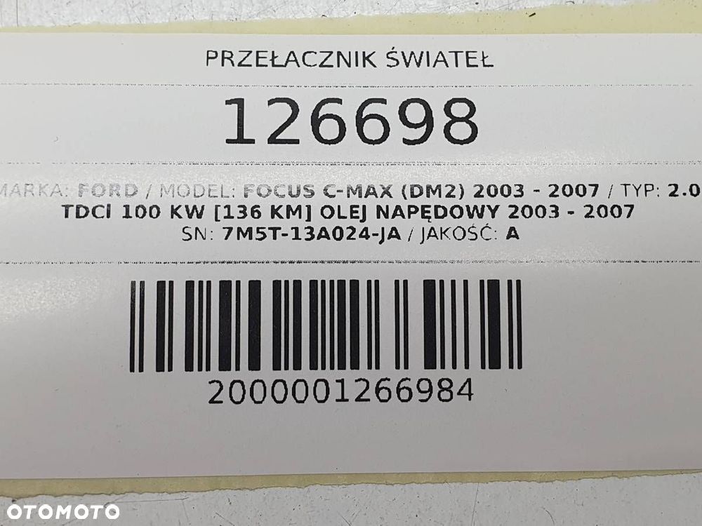 PRZEŁACZNIK WŁĄCZNIK ŚWIATEŁ FORD C-MAX MK1 7M5T-13A024-JA - 7