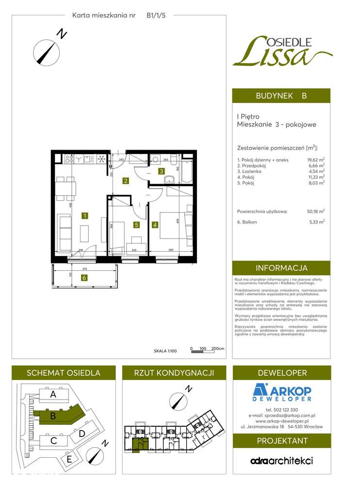 3-pokojowe mieszkanie 50m2 + balkon Bezpośrednio - Pełny obrazek: 2/13