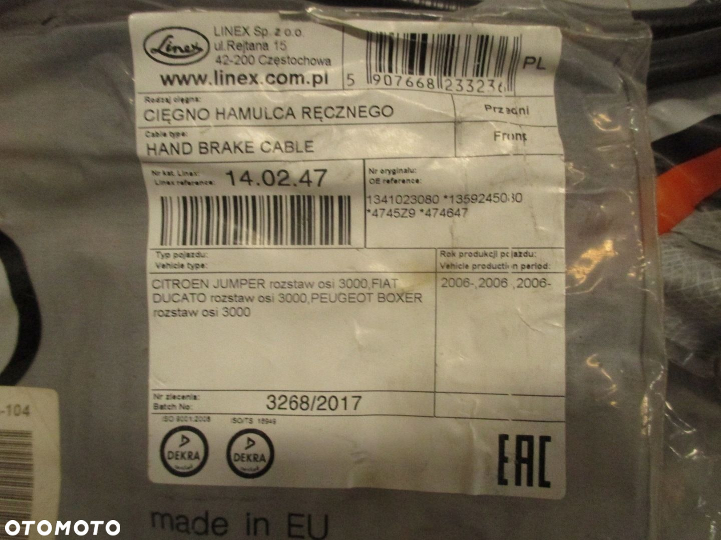 Linka hamulca ręcznego Ducato Boxer Jumper 06- NOWY ORYGINAŁ - 6