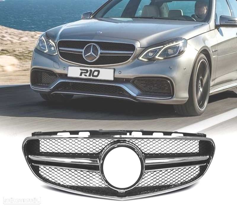 GRELHA FRONTAL PARA MERCEDES W212 13-16 LOOK AMG BLACK CROMADO - 1