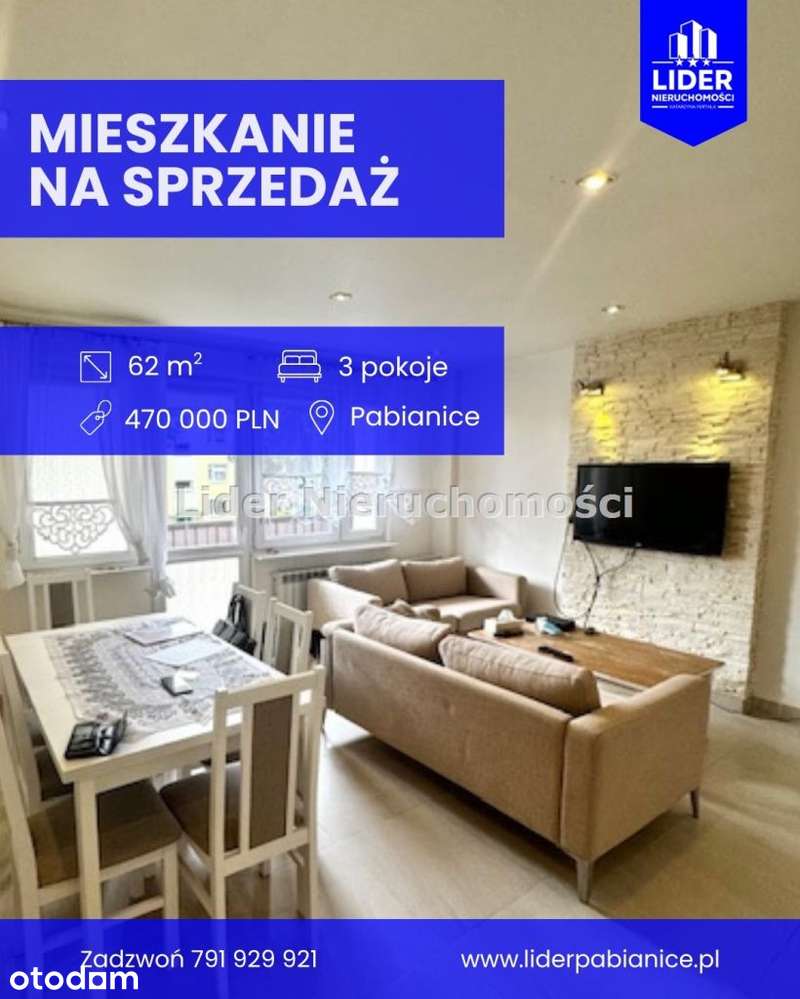 Mieszkanie, 62 m², Pabianice
