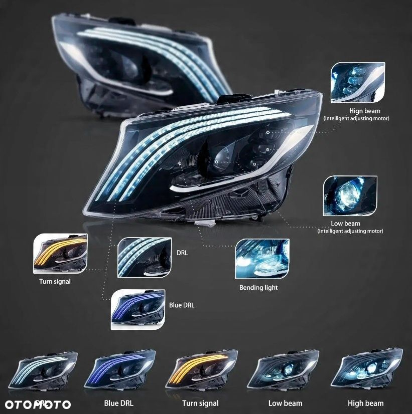 Reflektor Lampa kpl Vland Full Led Tuning Black Mercedes Vito V-klasa w 447 - 6