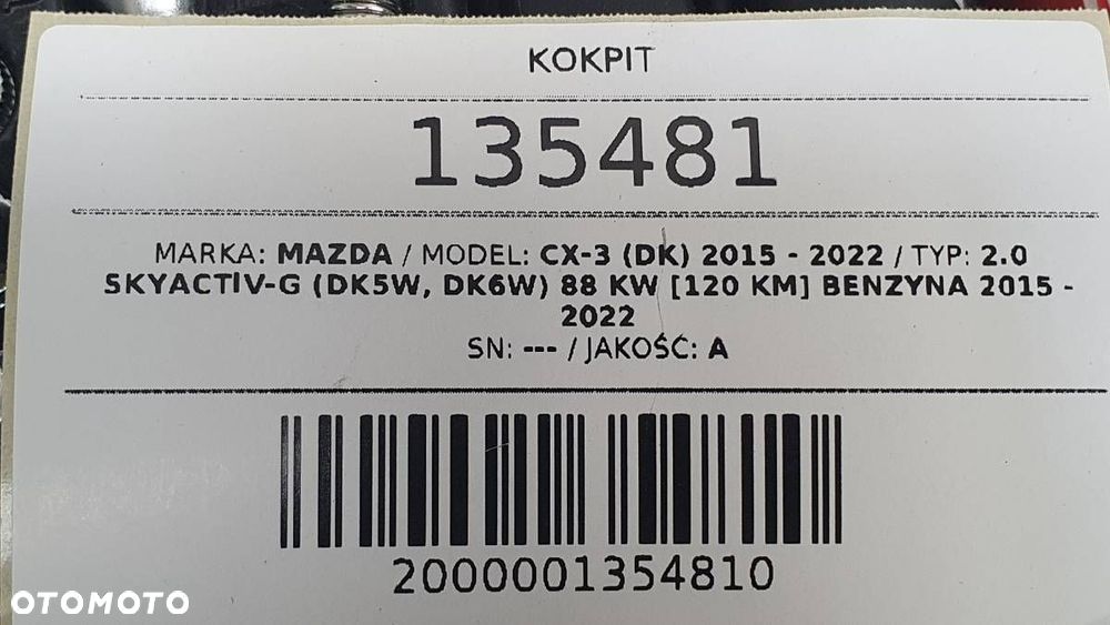 KOKPIT DESKA ROZDZIELCZA KONSOLA SENSOR PODUSZKA PASY MAZDA CX-3 DK EU - 15