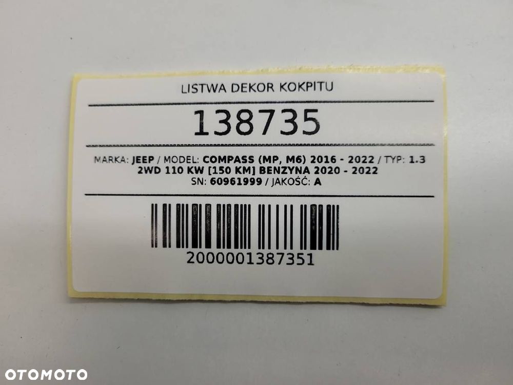 LISTWA DEKOR KOKPITU JEEP COMPASS II 60961999 2021 EU - 9