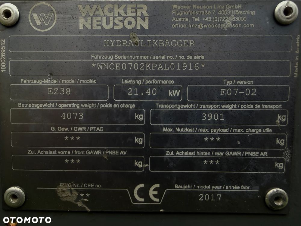 Wacker Neuson EZ38 koparka Gąsienicowa 4 tony. 2018 rok. Maszyna jak nowa 1600mtg.  Aktualna DEKRA BMWT 2026r. dodatkowa linia Hydrauliczna. Zamki na tłokach. Szybko-złącze Hydrauliczne. zmiana łyżek bez wychodzenia z Kabiny! Ani deka luzów wycieków. Okazja! 2 łyżki Oryginalne skandynawskiego typu. Yanmar silnik. Maszyna z Norwegii z Gospodarstwa Aktualna Dokumentacja! ani deka luzów i wycieków! OKAZJA Linia Hydr. Plus. Długie ramię PLUS. Oświetlenie LED. Gąski bardzo ładne. Wielka Okazja! Pełne sterowanie z dżojstików!! - 12
