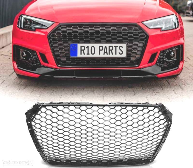 GRELHA FRONTAL AUDI A4 B9 15-19 LOOK RS PRETO BRILHANTE - 1