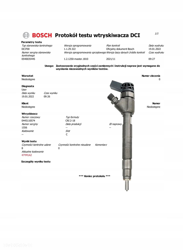 Wtryski KOMPLET Bosch 0445110574 Mercedes