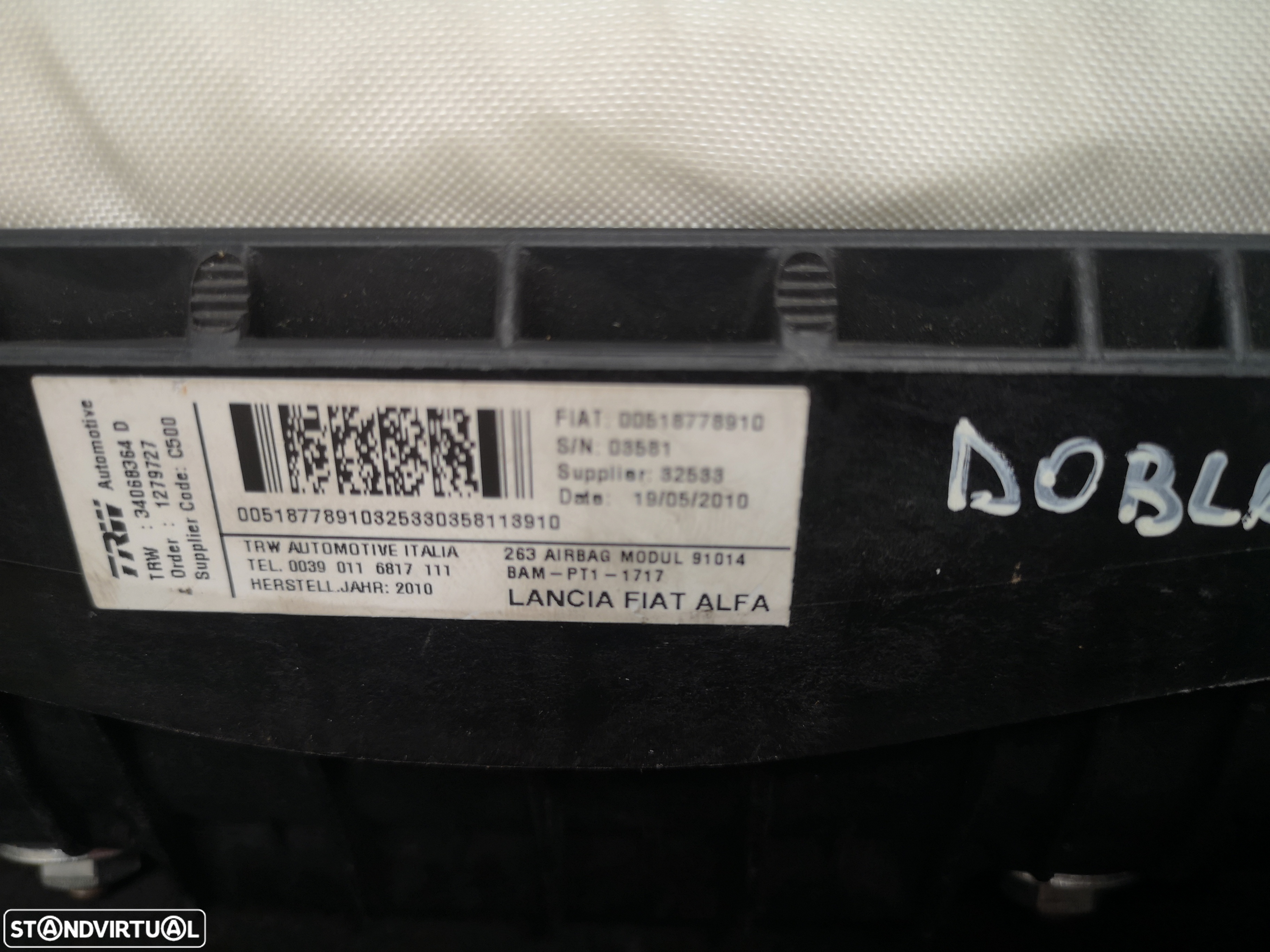 Airbag do tablier pasageiro Fiat doblo  2010+ - 2