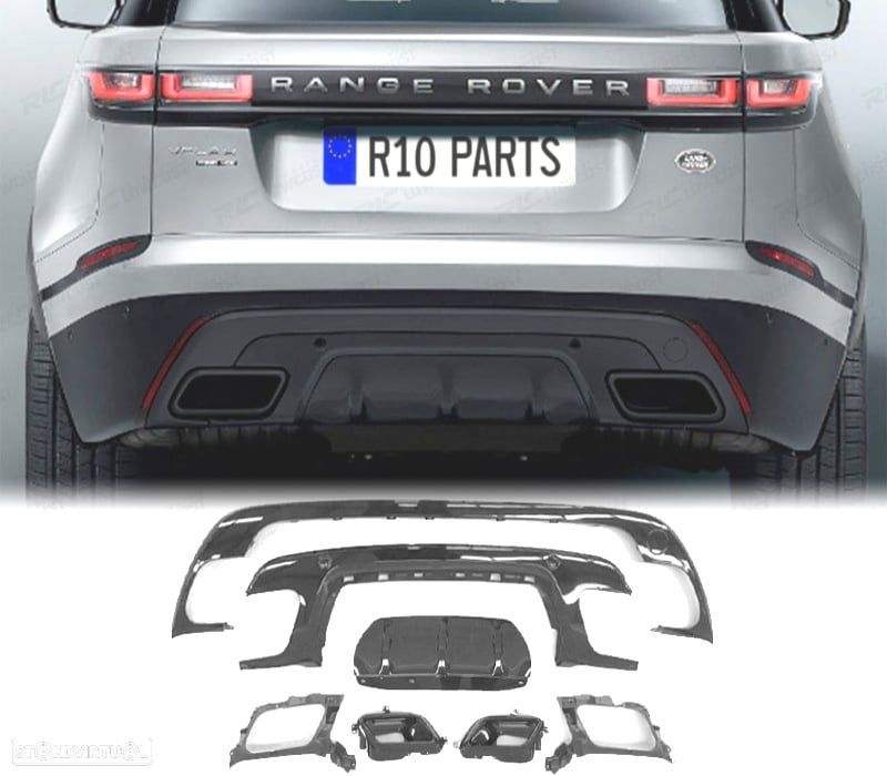 DIFUSOR RANGE ROVER VELAR 17- LOOK R DYNAMIC PRETO BRILHANTE + PONTEIRAS ESCAPE - 1