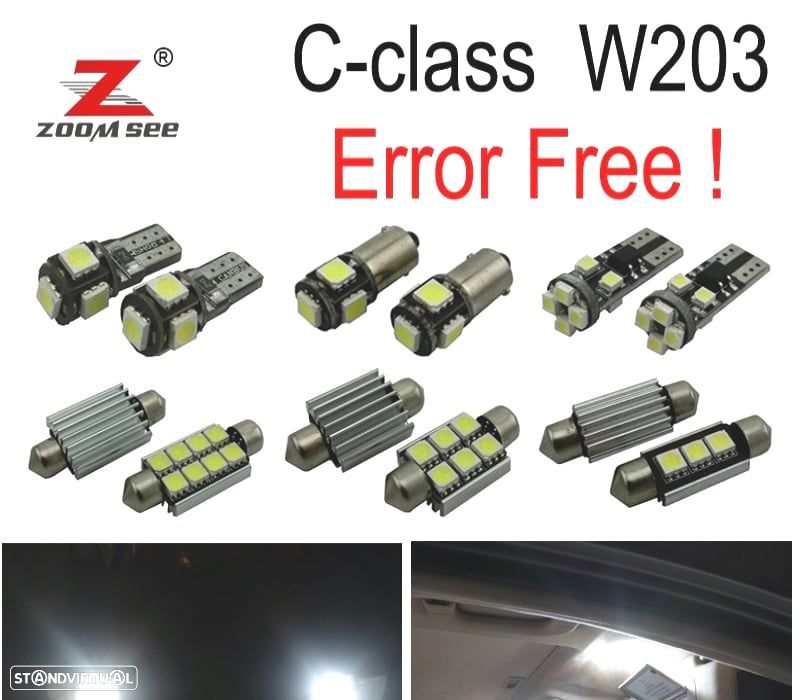 KIT COMPLETO DE 17 LÂMPADAS LED INTERIOR MERCEDES CLASE C W203 C180 C200 C220 C230 C240 C280 C320 C - 1