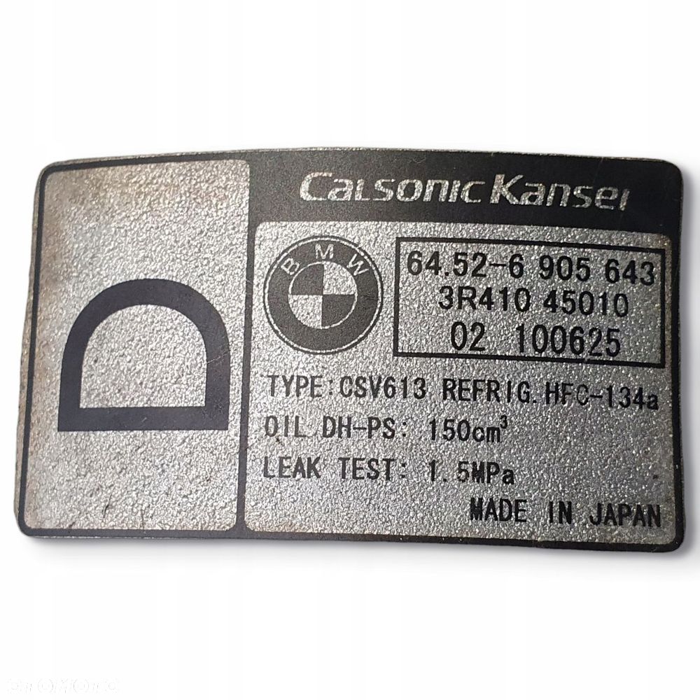 SPRĘŻARKA KLIMATYZACJI BMW E46 2.0 D 6905643 - 2