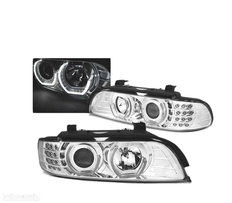 FARÓIS BMW E39 95-03 ANGEL EYES 3D CROMADOS INTERMITENTES LED - 2