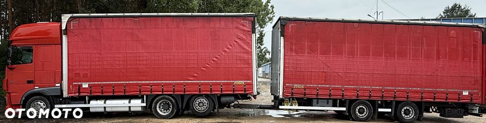 DAF XF460 SUPER SPACE CAB 6x2 JUMBO OŚ PODNOSZONA AUTOMAT ZABUDOWA WIELTON FIRANKA DŁ:7.80m + PRZYCZEPA TANDEM WIELTON FIRANKA DŁ:7.80m OSIE BPW ZESTAW PRZESTRZENNY PRZEJAZDOWY 120m3 ŁADNY - 6