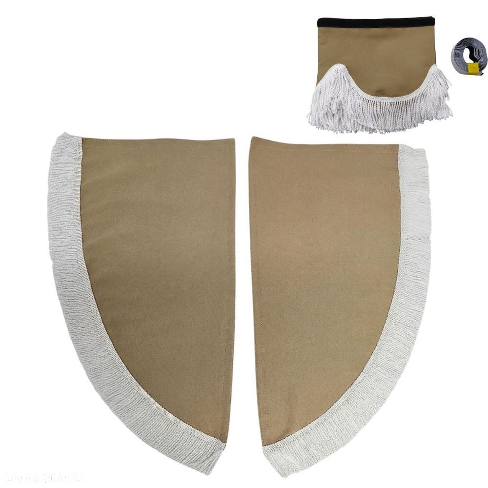 ZASŁONY BOCZNE + FALBANA TIR - materiał: Welur- Ciemny Beż + Frędzle Białe - 1