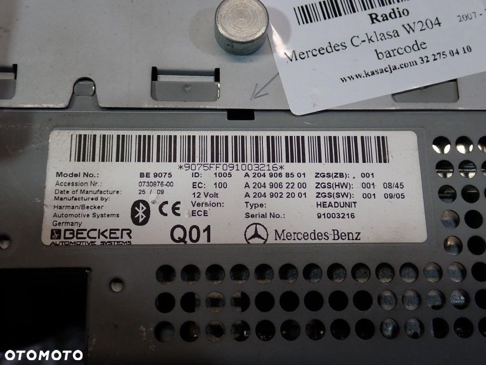 MERCEDES C-KLASA W204 07- RADIO CD NAWIGACJA BLUETOOTH A2049068501 BE9075 - 10