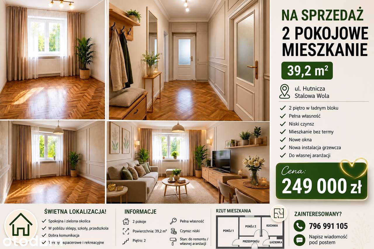 ul.hutnicza 39.18m mieszkanie 2 pietro 2 pokojowe