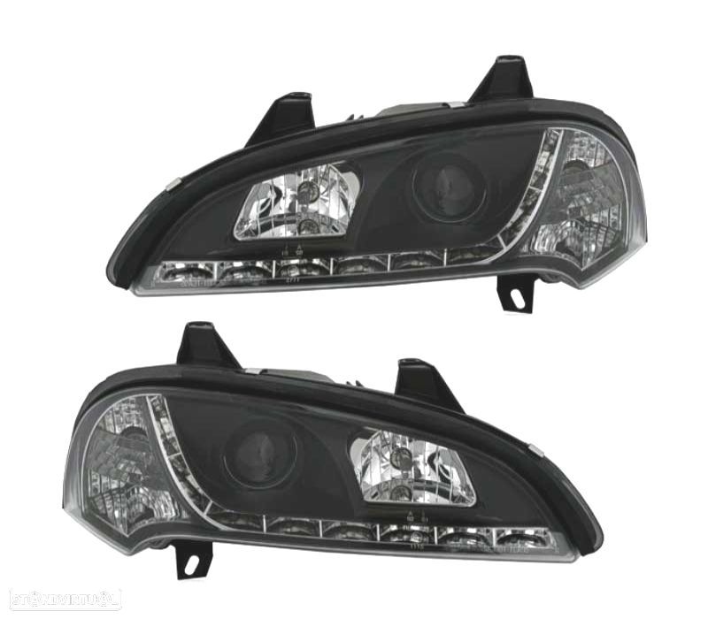 FARÓIS FRONTAIS LUZ DIURNA LED PARA OPEL TIGRA 94- FUNDO PRETO - 1
