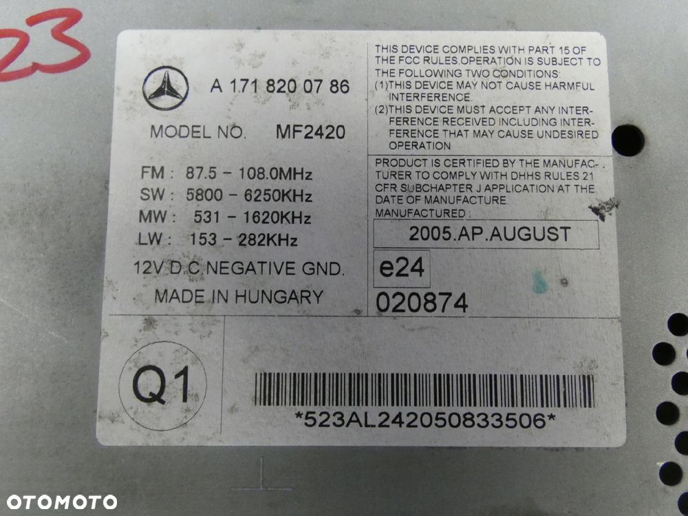 MERCEDES W171 SLK RADIO CZYTNIK CD ORYGINALNE - 3