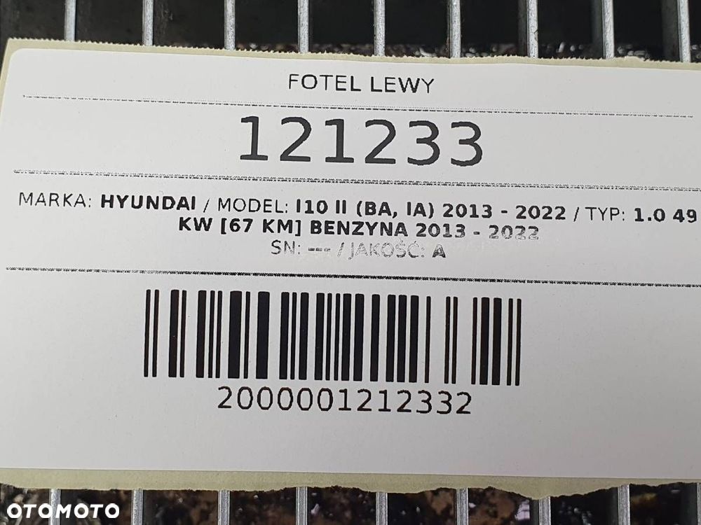 FOTEL PRZÓD PRZEDNI LEWY KIEROWCY HYUNDAI I10 II EU - 10