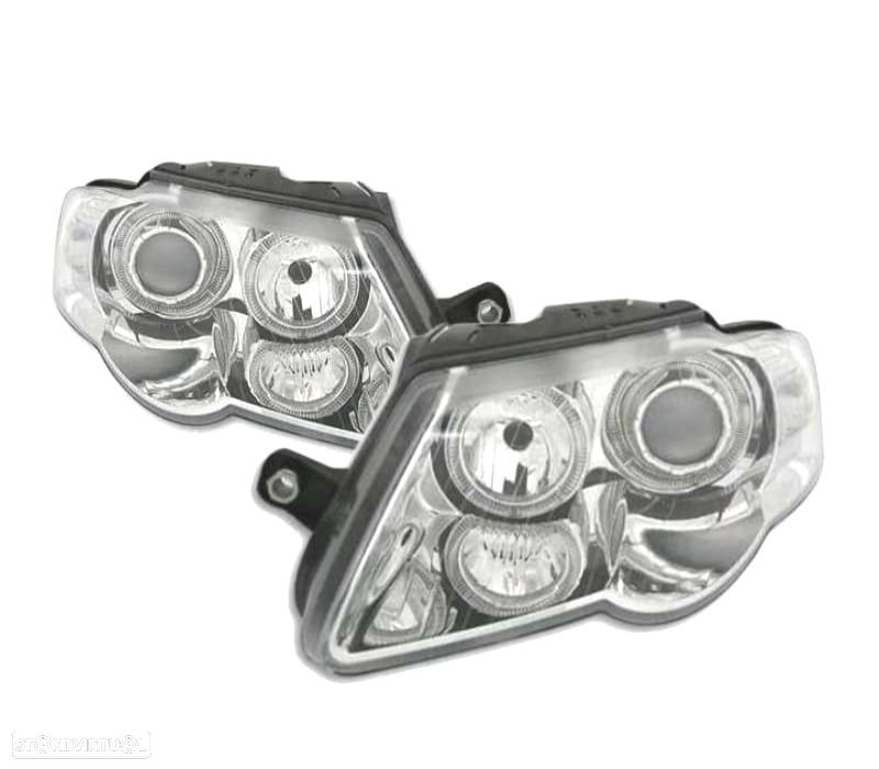 FARÓIS FRENTE ANGEL EYES PARA VOLKSWAGEN VW PASSAT 3C,05-10 FUNDO CROMADO - 1