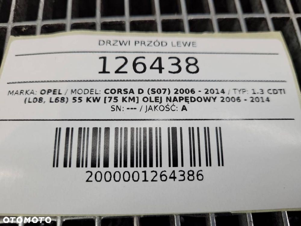 DRZWI PRZÓD PRZEDNIE LEWE KOMPLETNE OPEL CORSA D 3D - 12