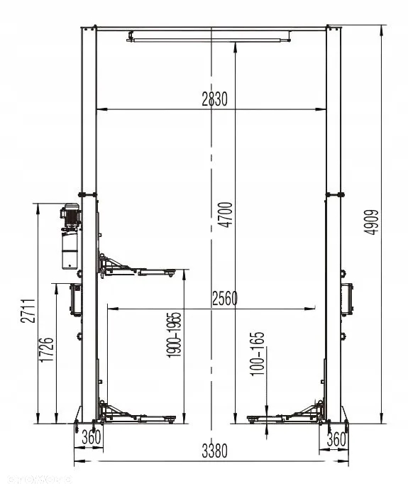 Podnośnik dwukolumnowy samochodowy łączony PODWYŻSZANY automat 4T 4,9M - 5